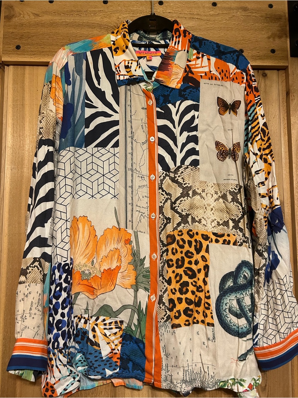 Vilagallo Multicolor Patchwork Print Button-Up Blouse